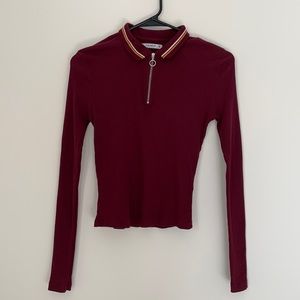Pull&Bear Ribbed Zip Front Top